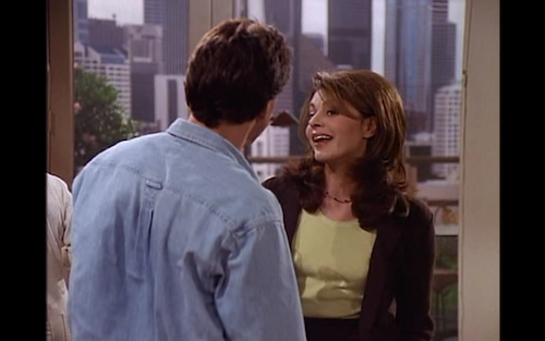 Daphne Moon (Jane Leeves) flirts with Frasier's contractor, Joe. 